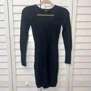 Guess Long Sleeve Mesh Neck Bodycon Dress Size XS Black